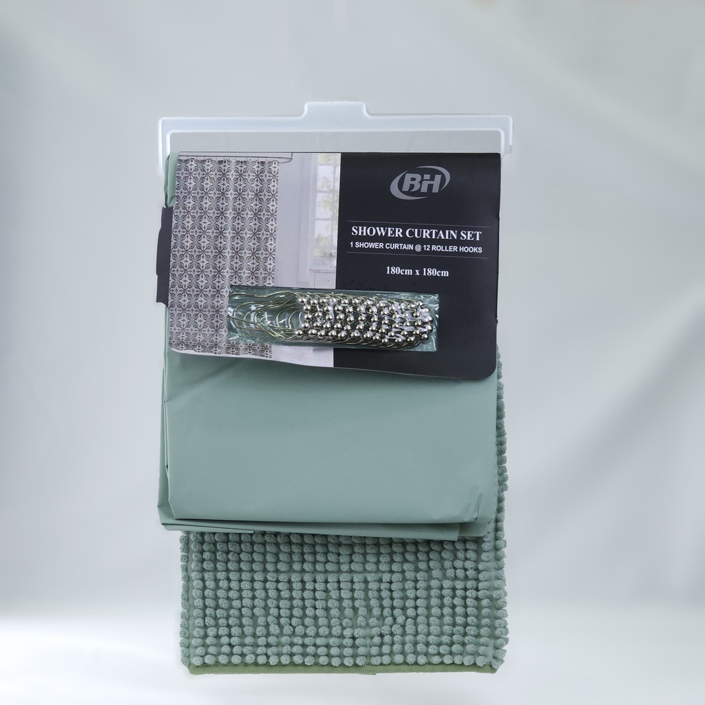 JUEGO CORTINA P/BAÑO EVA 180*180CM Y  ALFOMBRA ANTIDESLIZANTE 40*60CM POLYESTER